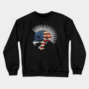 Bullet Head Mohawk Skull with American Flag Crewneck Sweatshirt